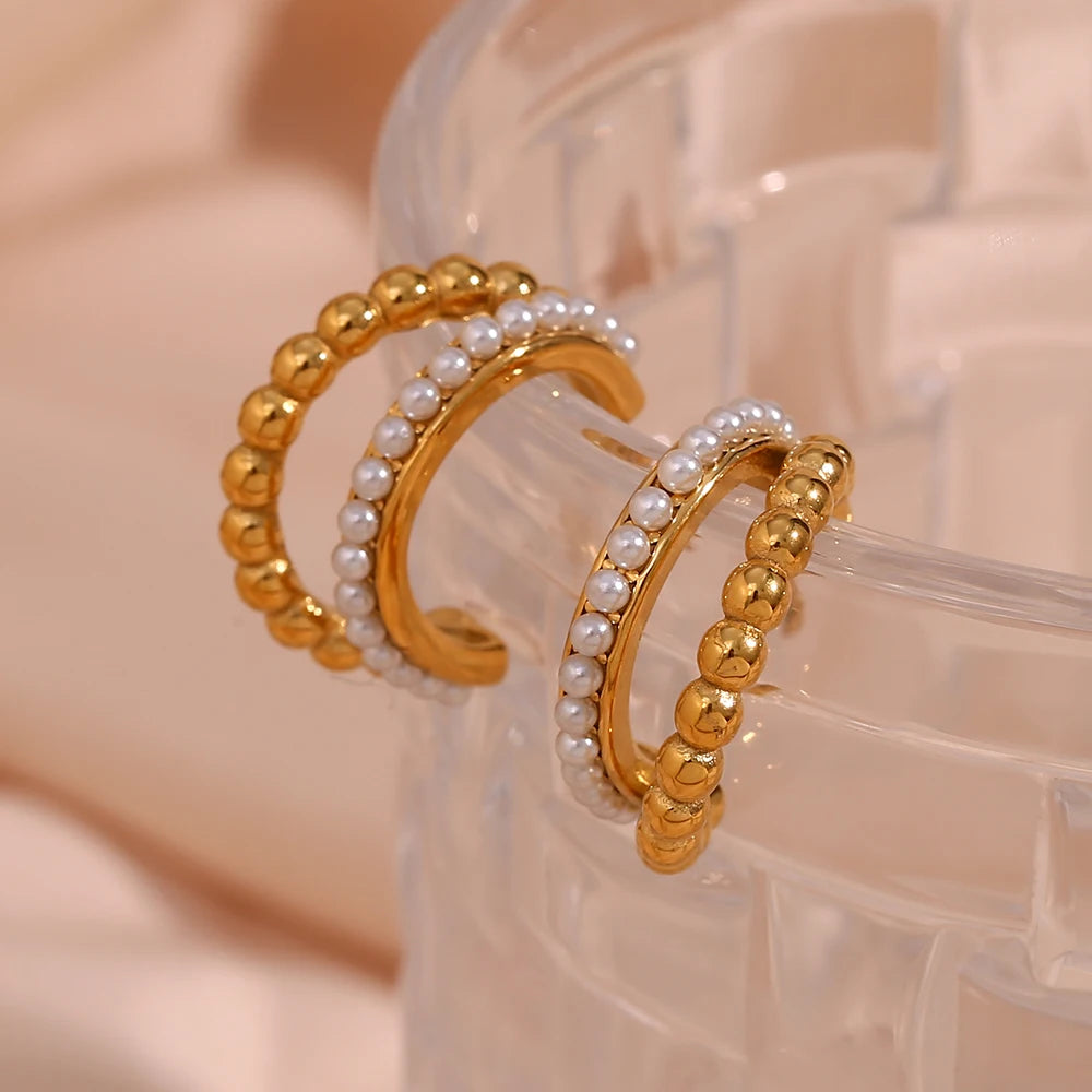 Double Stacked Pearl Hoop Earrings