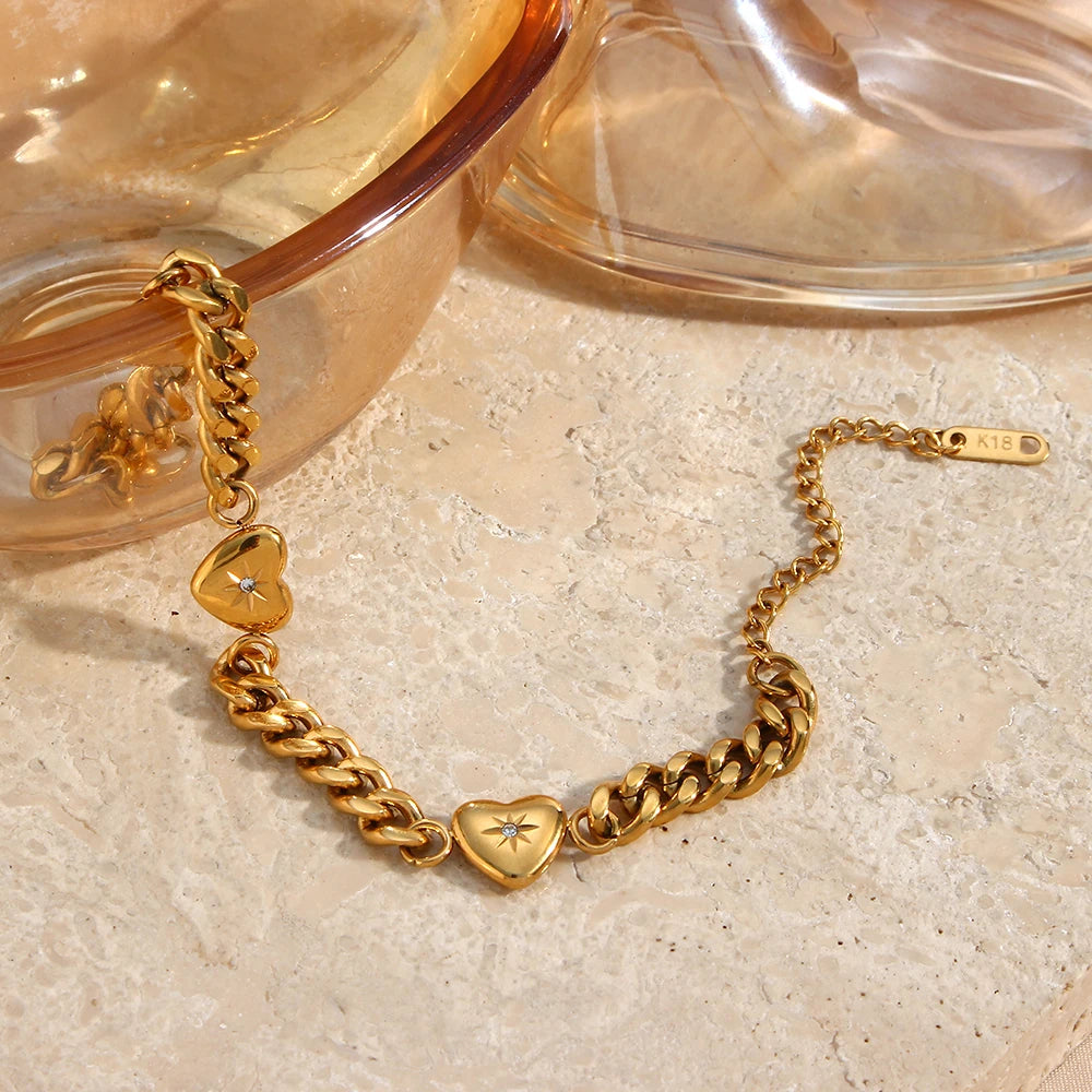 Paved Ocean Heart Cuban Chain Bracelet