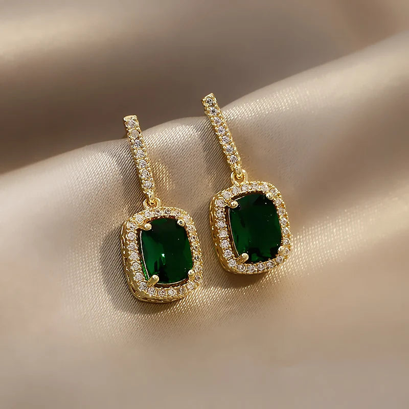 Boucles d'oreilles pendantes en cristal vert
