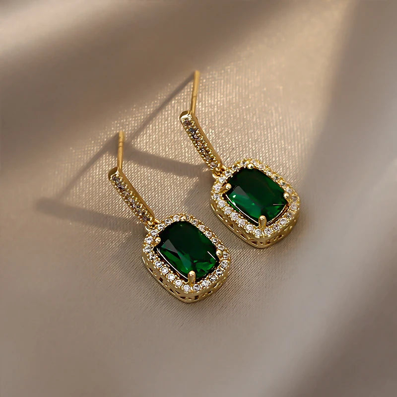 Boucles d'oreilles pendantes en cristal vert