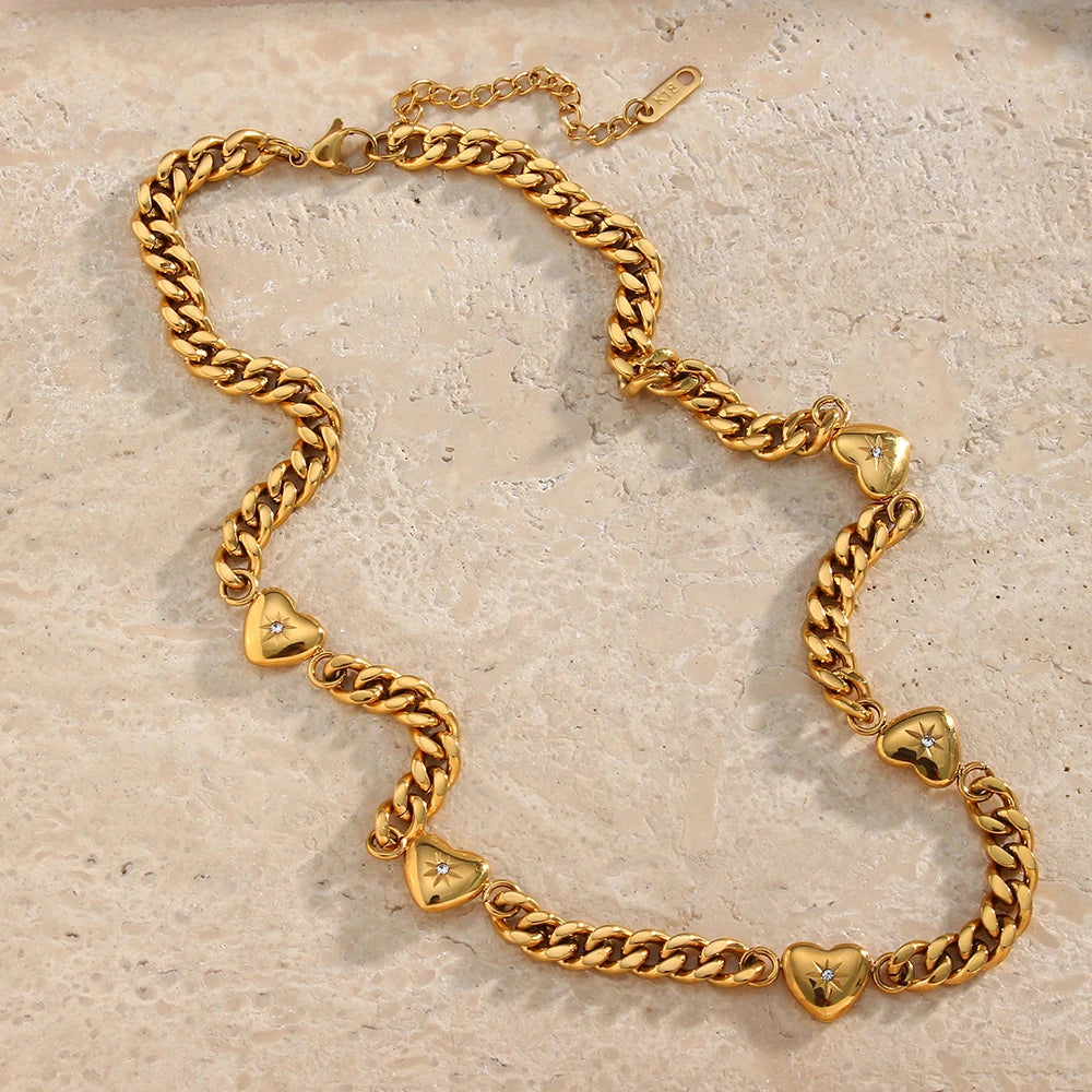 Paved Ocean Heart Cuban Chain Necklace