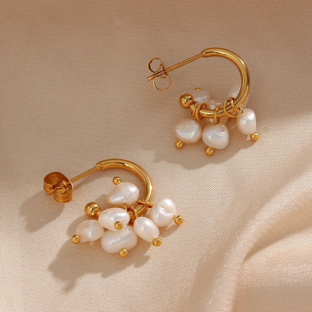 Freshwater Pearl Pendant Hoop Earrings