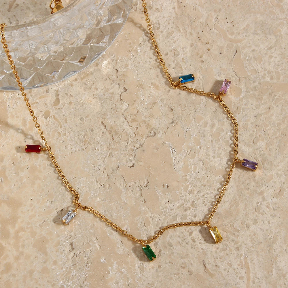 Colorful Square Stone Necklace