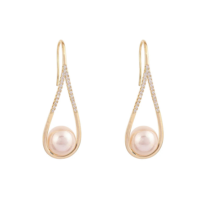 Round Pearl Drop Earrings