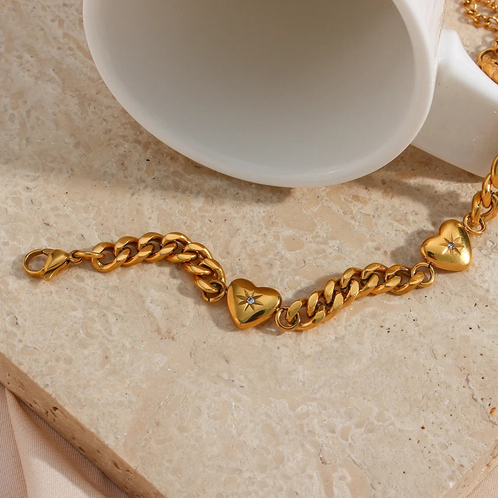 Paved Ocean Heart Cuban Chain Bracelet