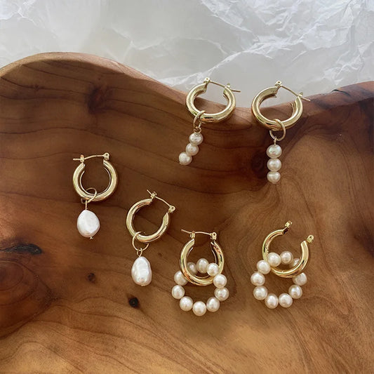 Pearl Hoop Earrings Gold