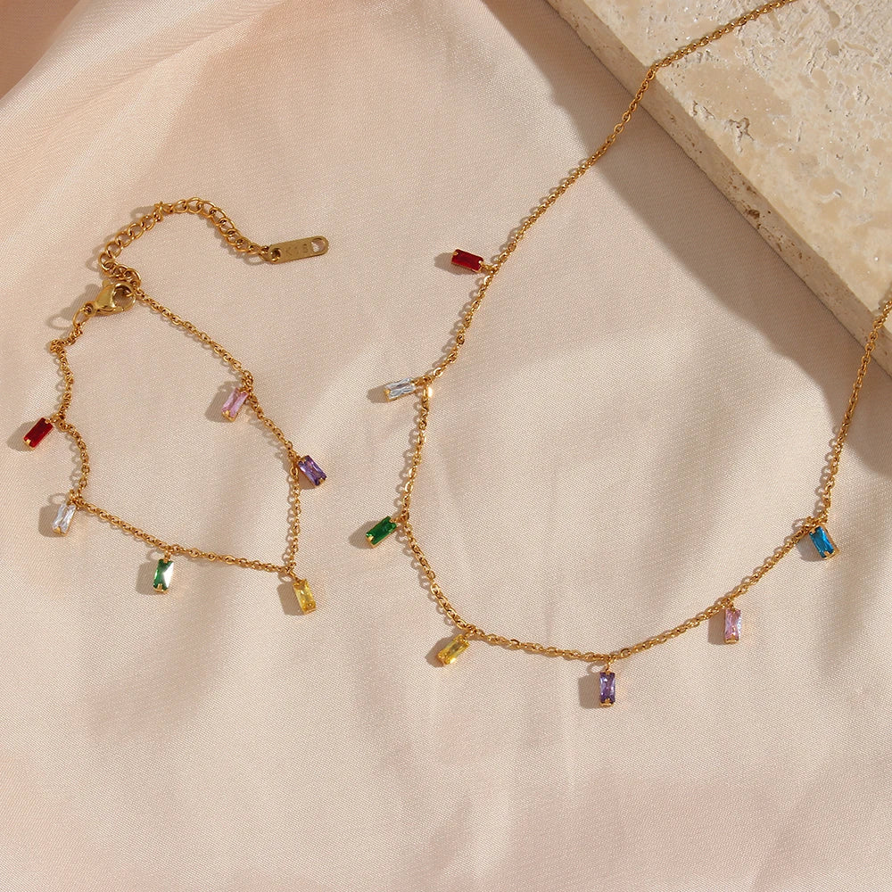 Colorful Square Stone Necklace