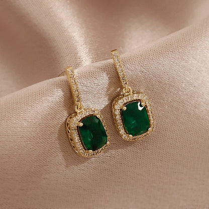 Boucles d'oreilles pendantes en cristal vert