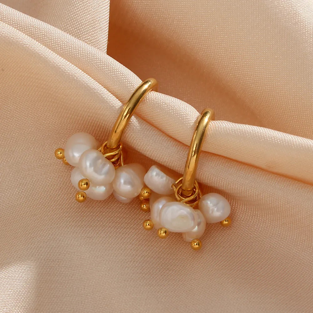 Freshwater Pearl Pendant Hoop Earrings