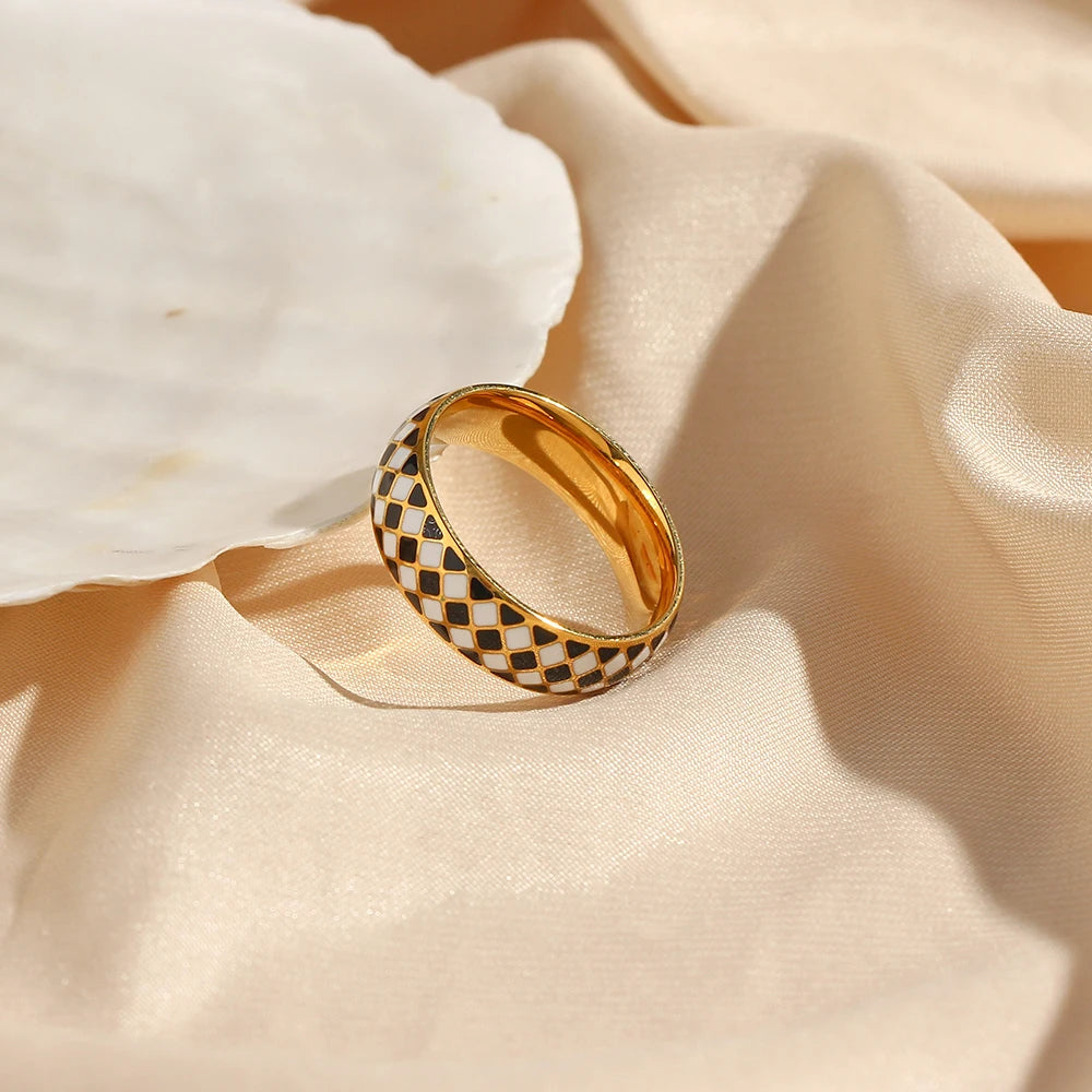 Black White Enamel Ring