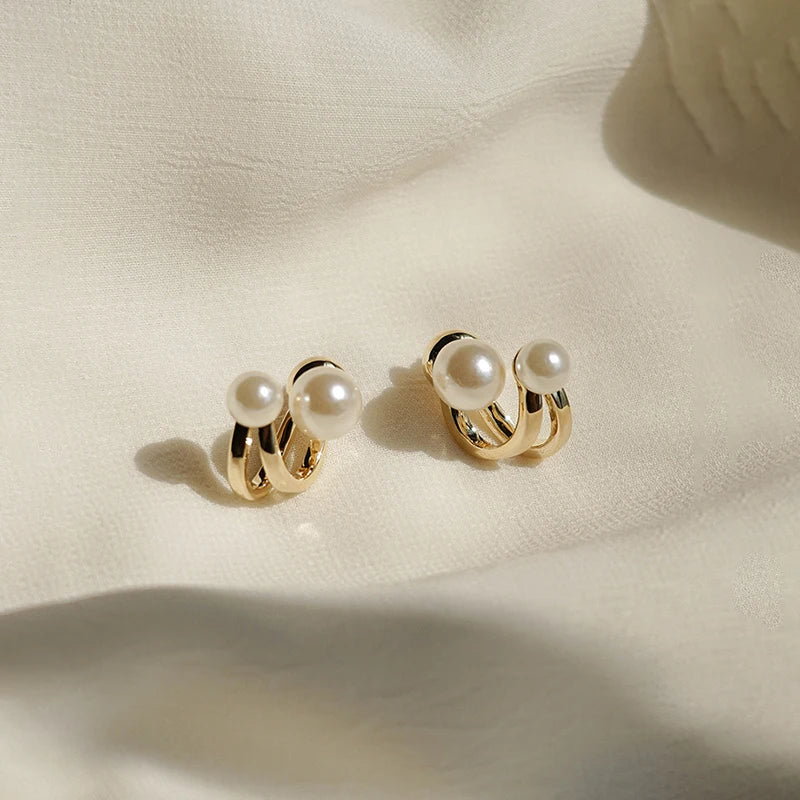 Double Pearl Stud Earrings