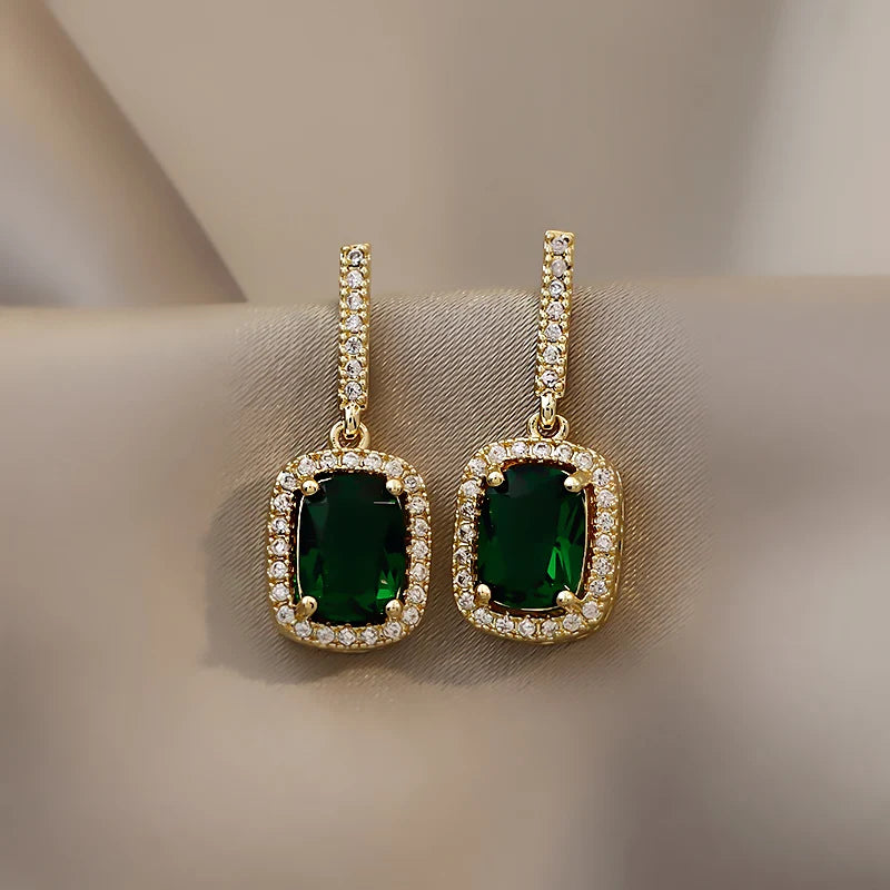 Boucles d'oreilles pendantes en cristal vert