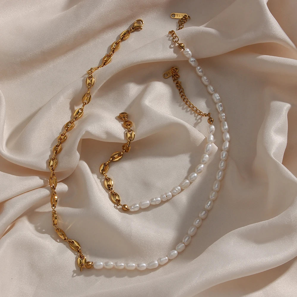 Coffee Bean and Freshwater Pearl Necklace