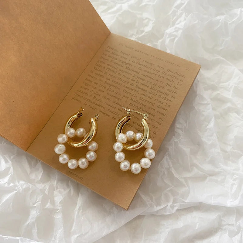 Pearl Hoop Earrings Gold