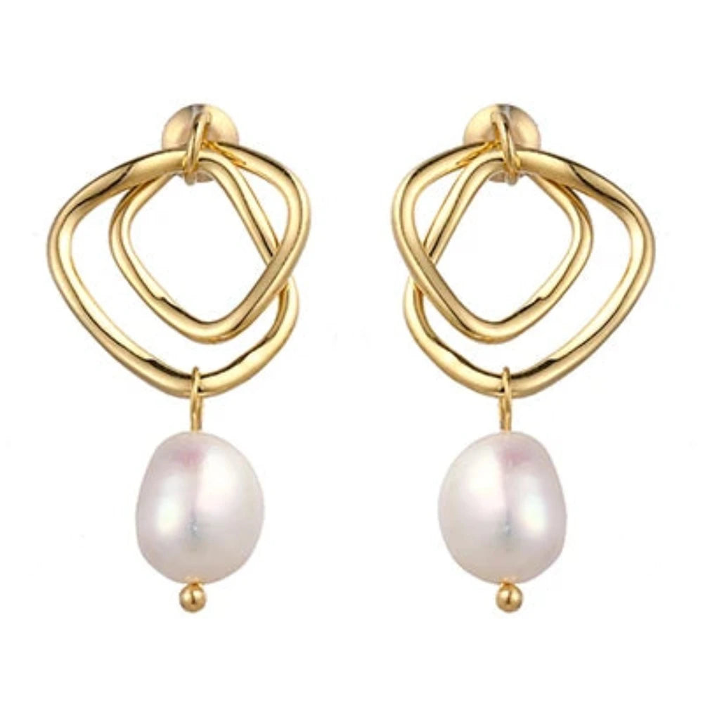 Geometric Drop Natural Pearl Earrings