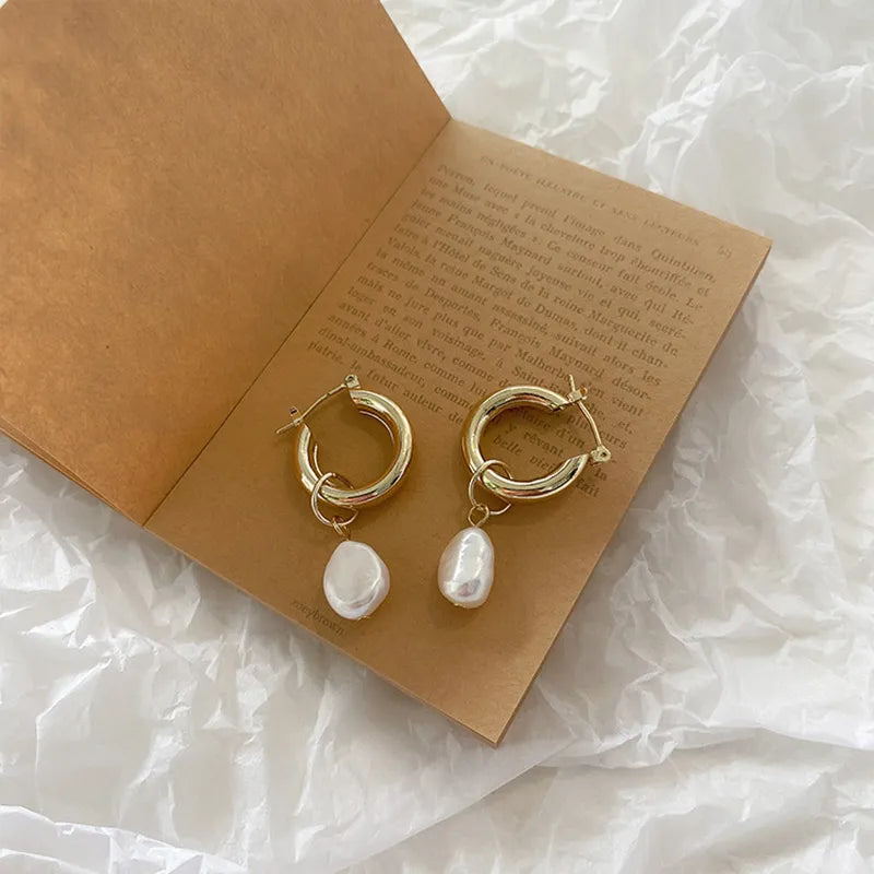 Pearl Hoop Earrings Gold