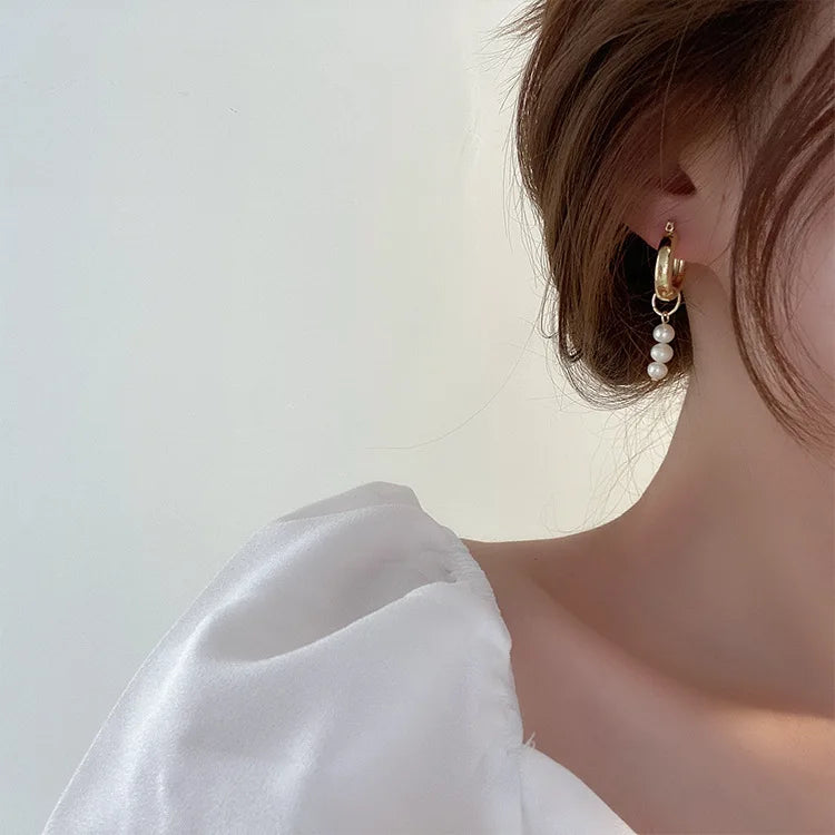 Pearl Hoop Earrings Gold