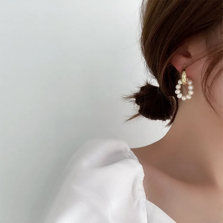 Pearl Hoop Earrings Gold