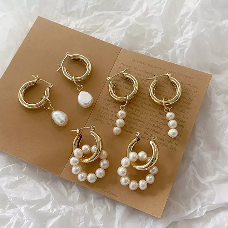 Pearl Hoop Earrings Gold