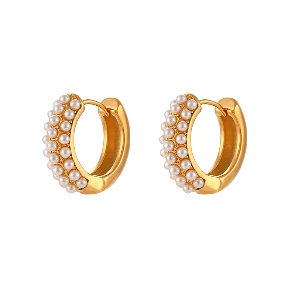 Half Pearls Hoop Earrings