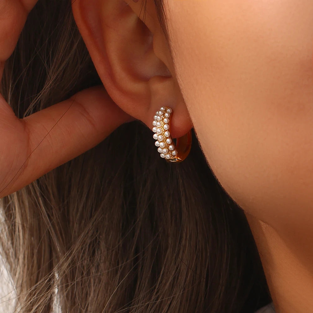 Half Pearls Hoop Earrings