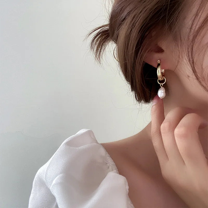 Pearl Hoop Earrings Gold