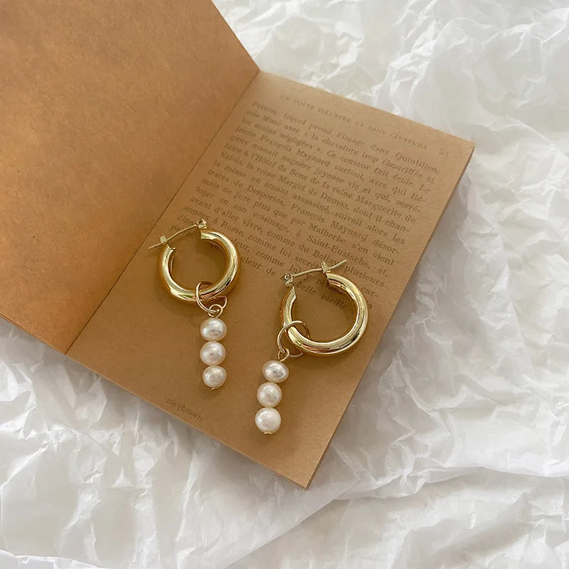 Pearl Hoop Earrings Gold