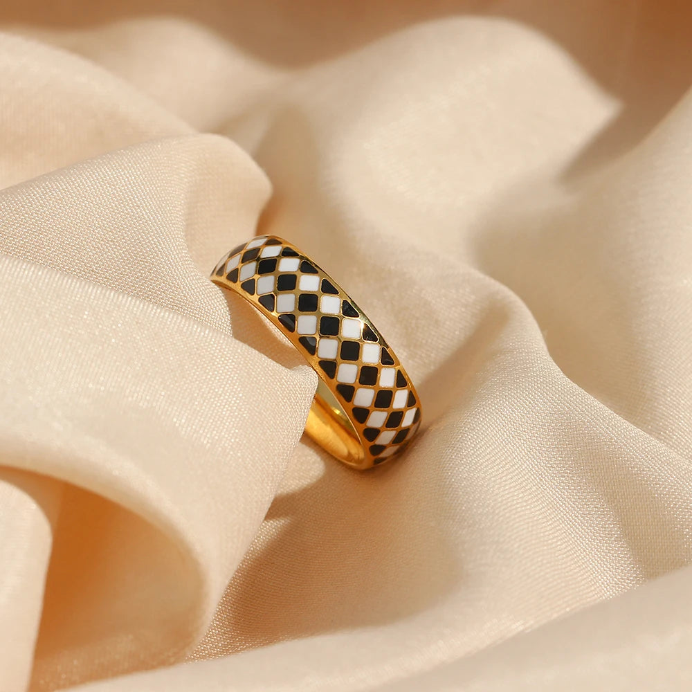 Black White Enamel Ring