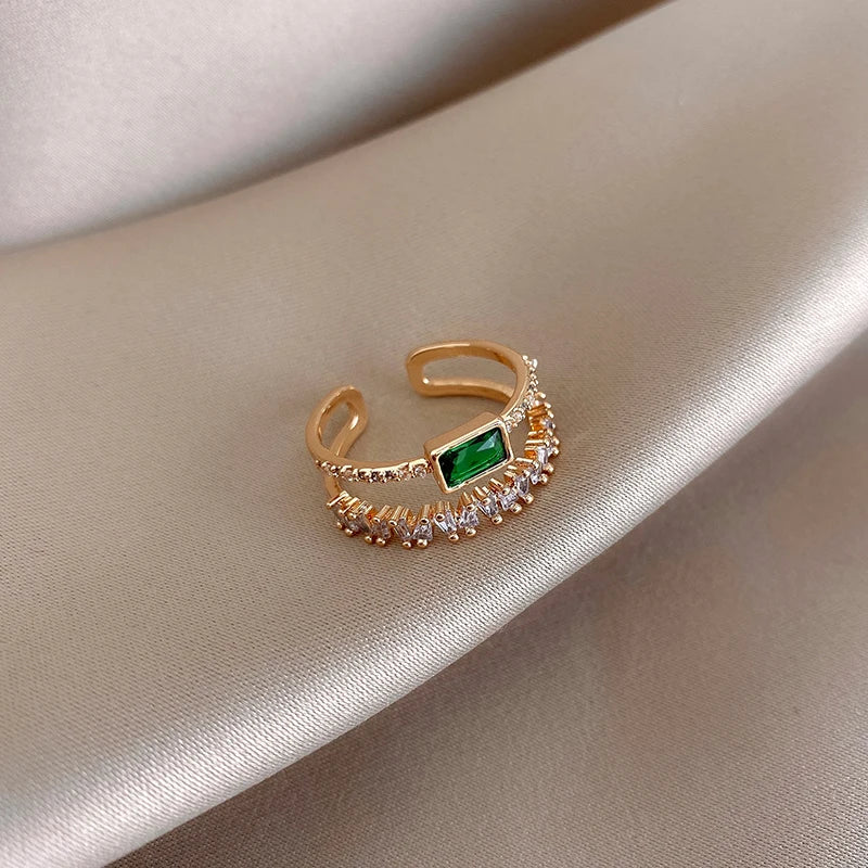 Green Crystal Double Adjustable Ring