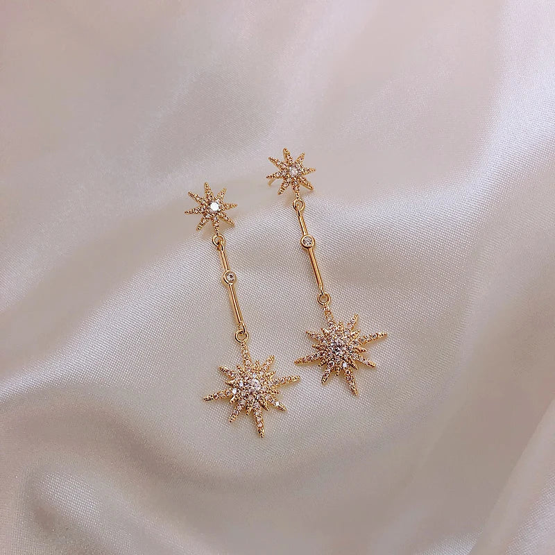 Crystal Star Long Earrings