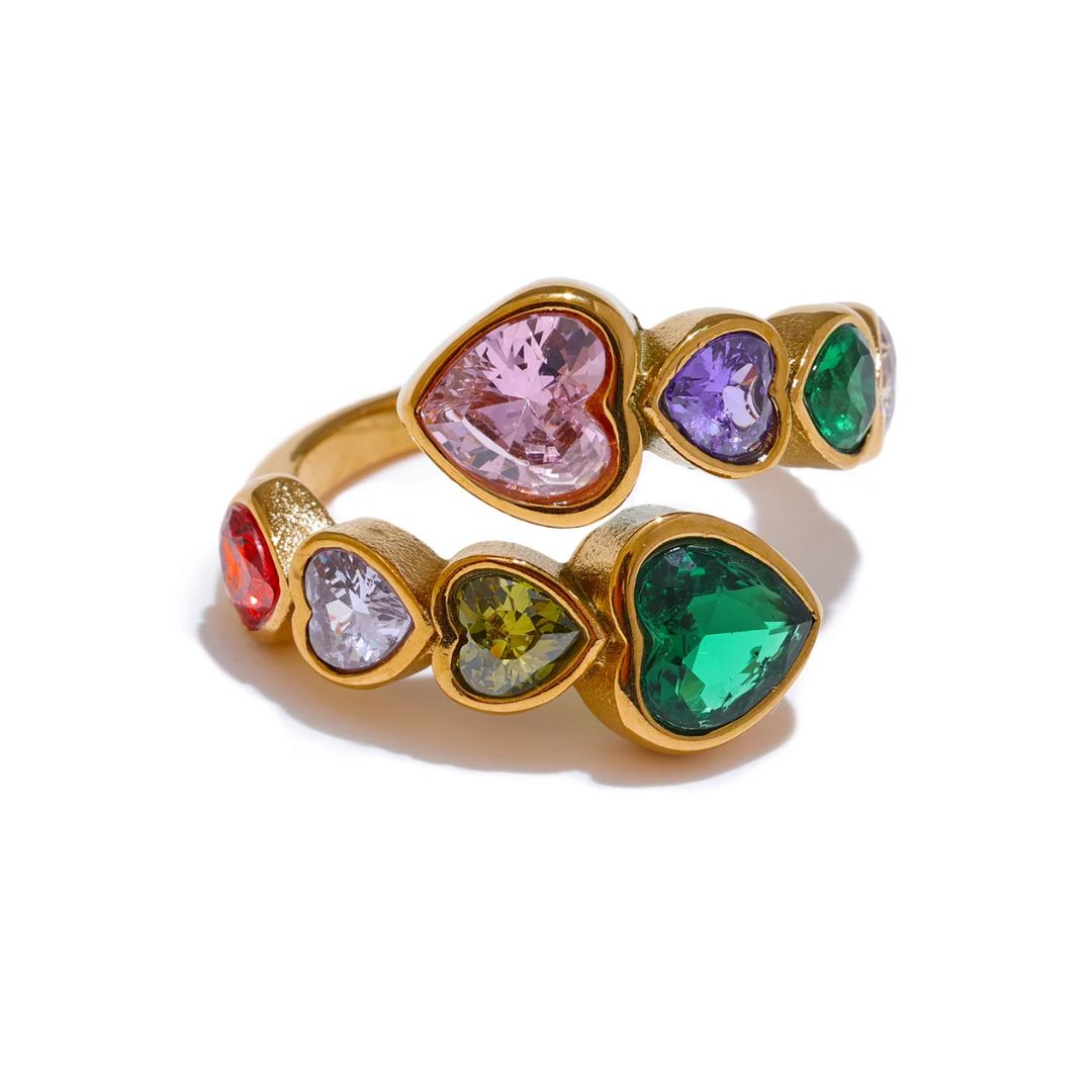 Heart Stones Adjustable Ring