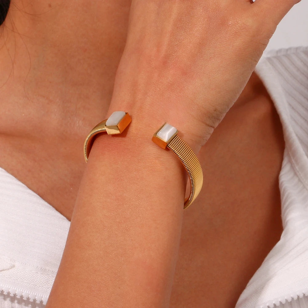 Natural Stone Square Cuff Bracelet