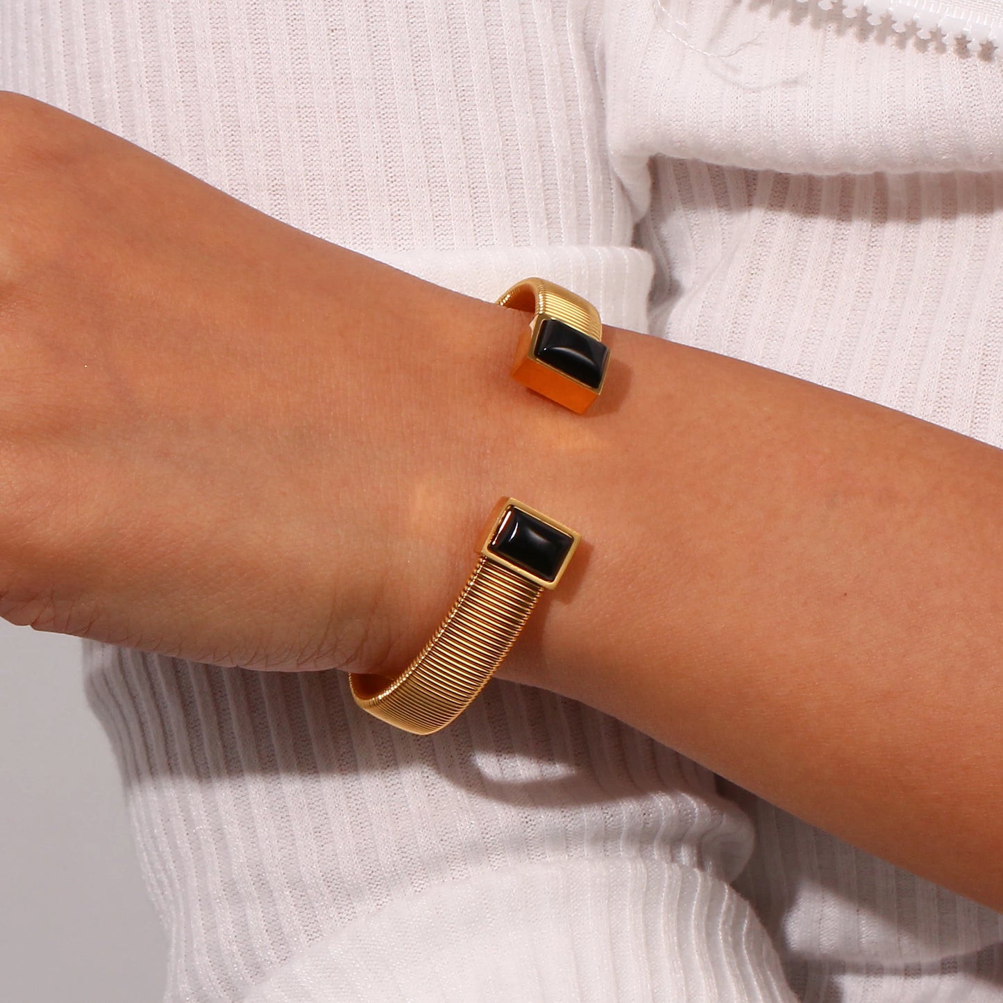 Natural Stone Square Cuff Bracelet