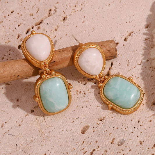 Natural Stone White Jade Amazonite Earrings