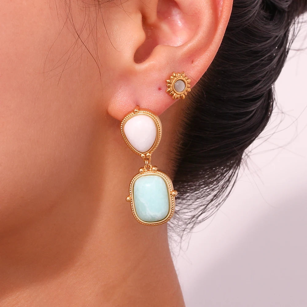 Natural Stone White Jade Amazonite Earrings