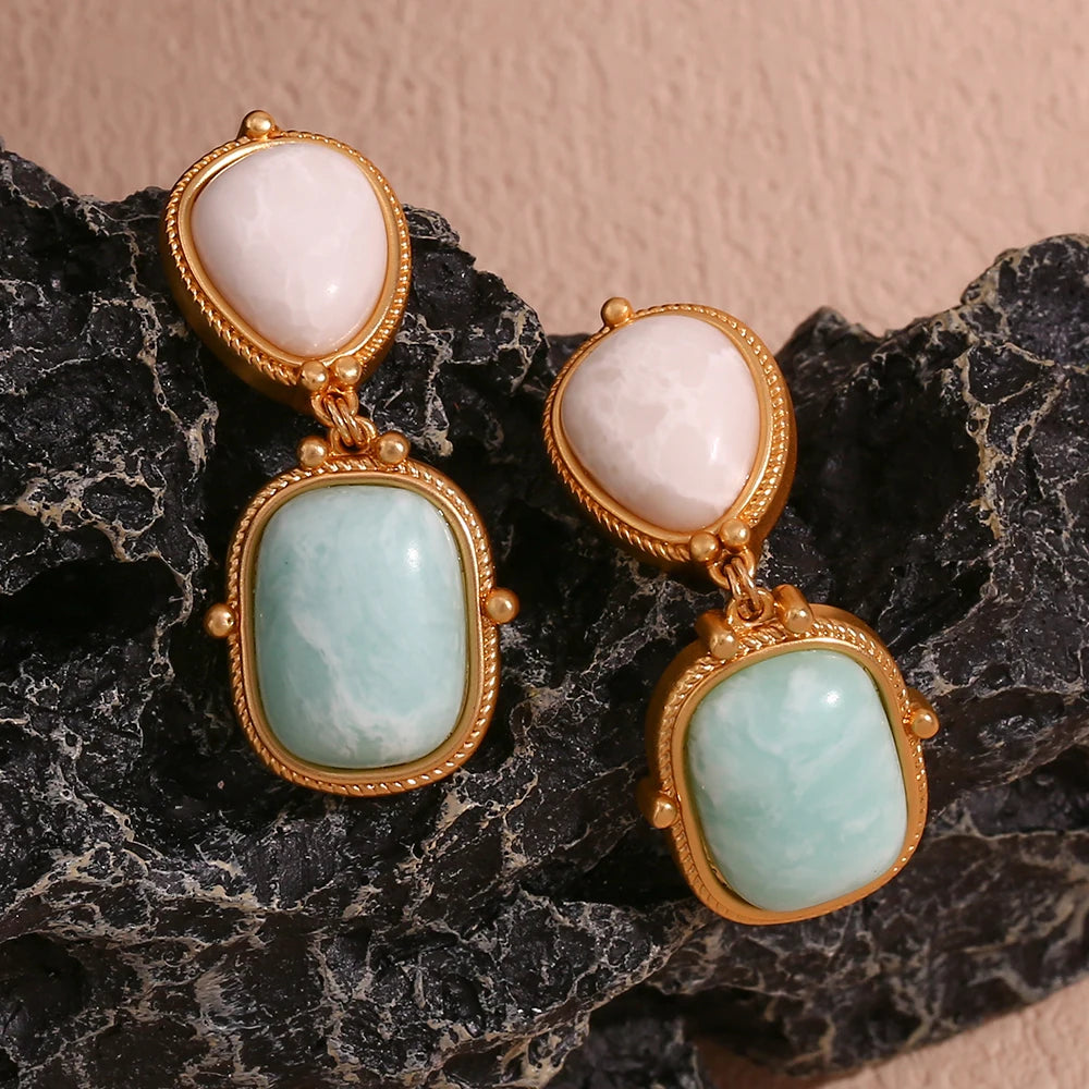 Natural Stone White Jade Amazonite Earrings