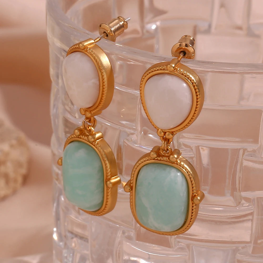 Natural Stone White Jade Amazonite Earrings