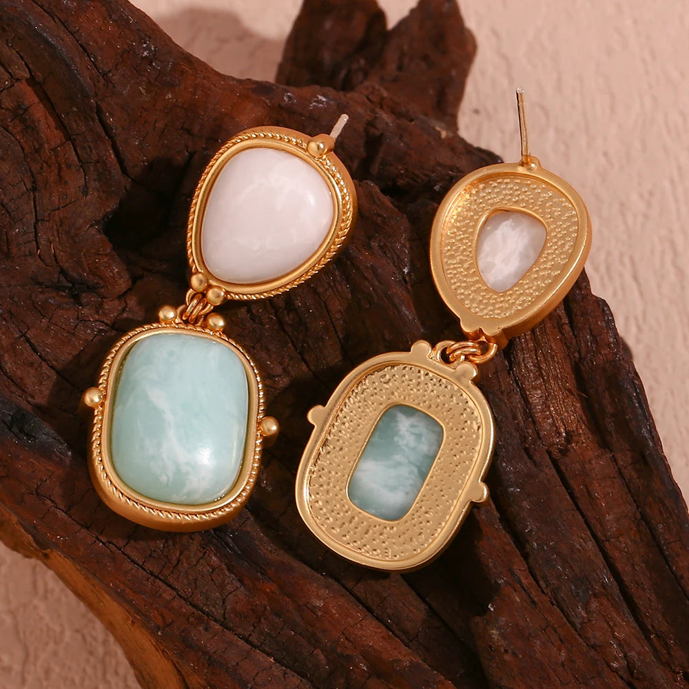 Natural Stone White Jade Amazonite Earrings