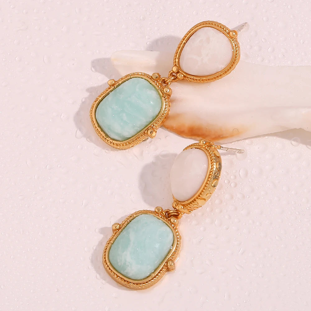 Natural Stone White Jade Amazonite Earrings