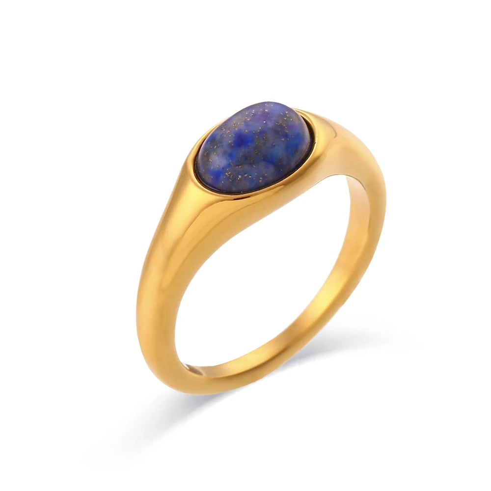 Oval Natural Stone Ring Lapis