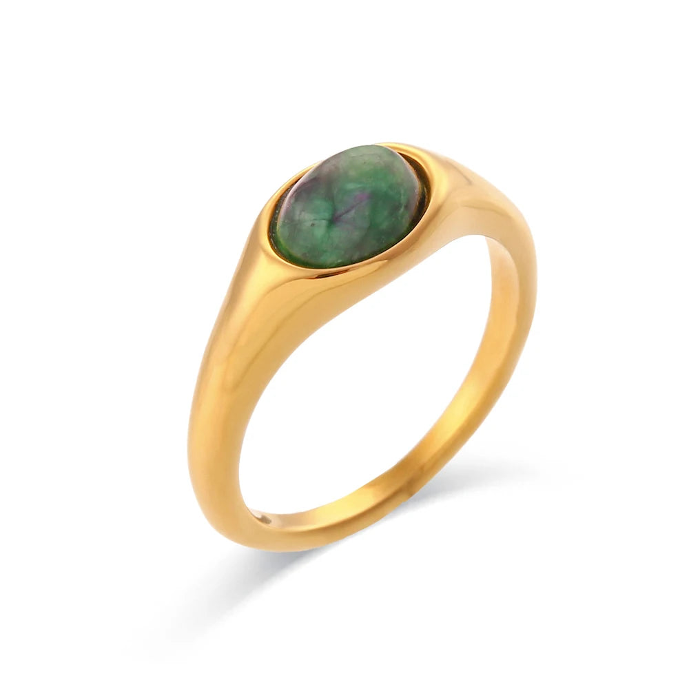 Oval Natural Stone Ring Unakite