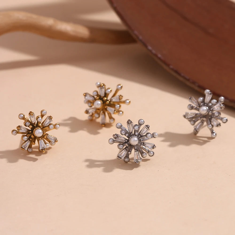 Pearl Zircon Fireworks Earrings