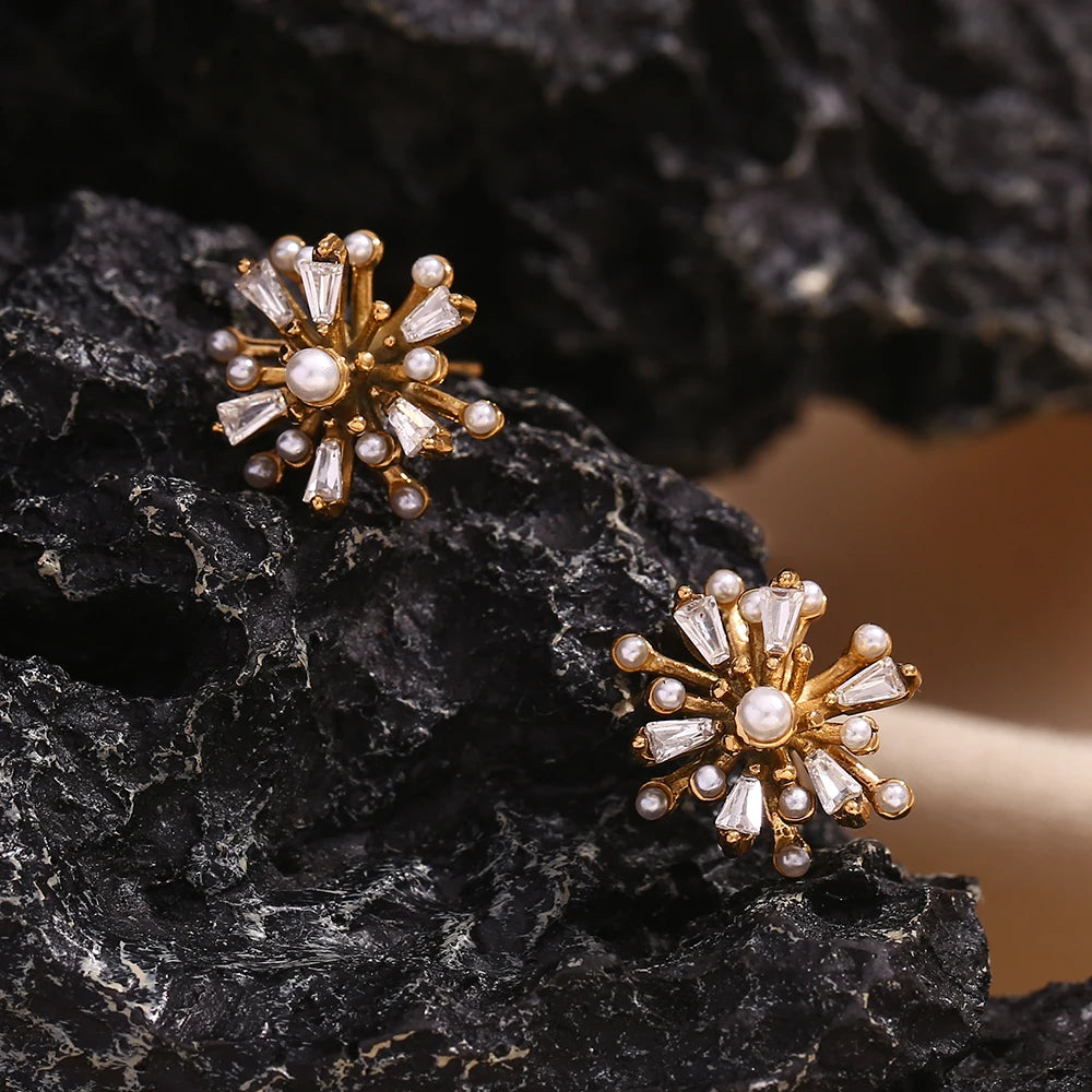 Pearl Zircon Fireworks Earrings