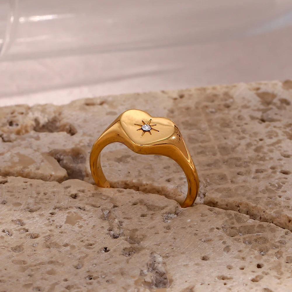 Heart North Star Ring