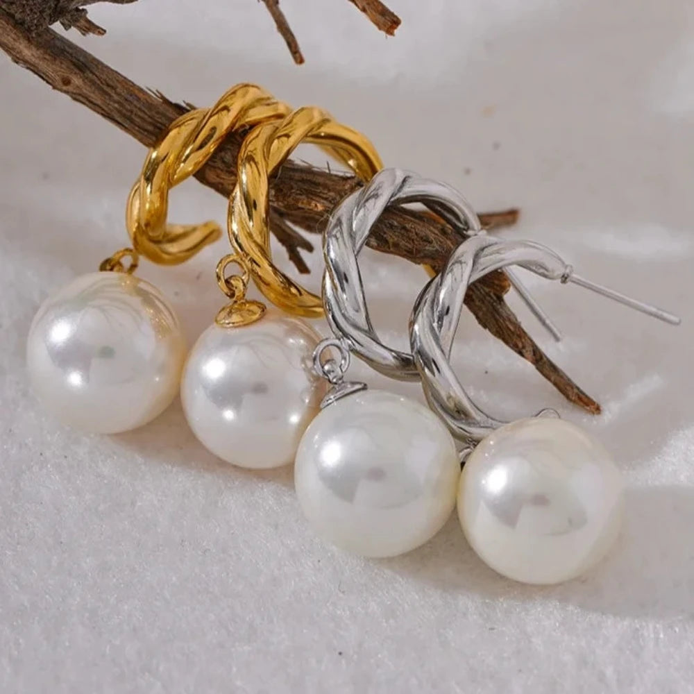 Pearl Drop Twisted Earrings