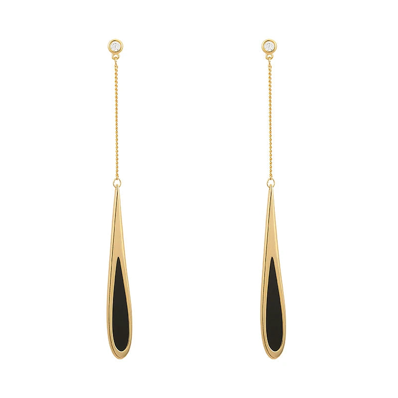 Black Drop Long Earrings