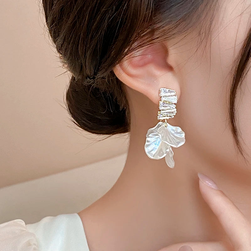 Shell White Flower Petal Earrings