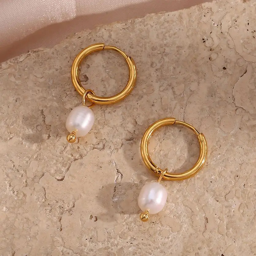 Round Hoop Freshwater Pearl Earrings