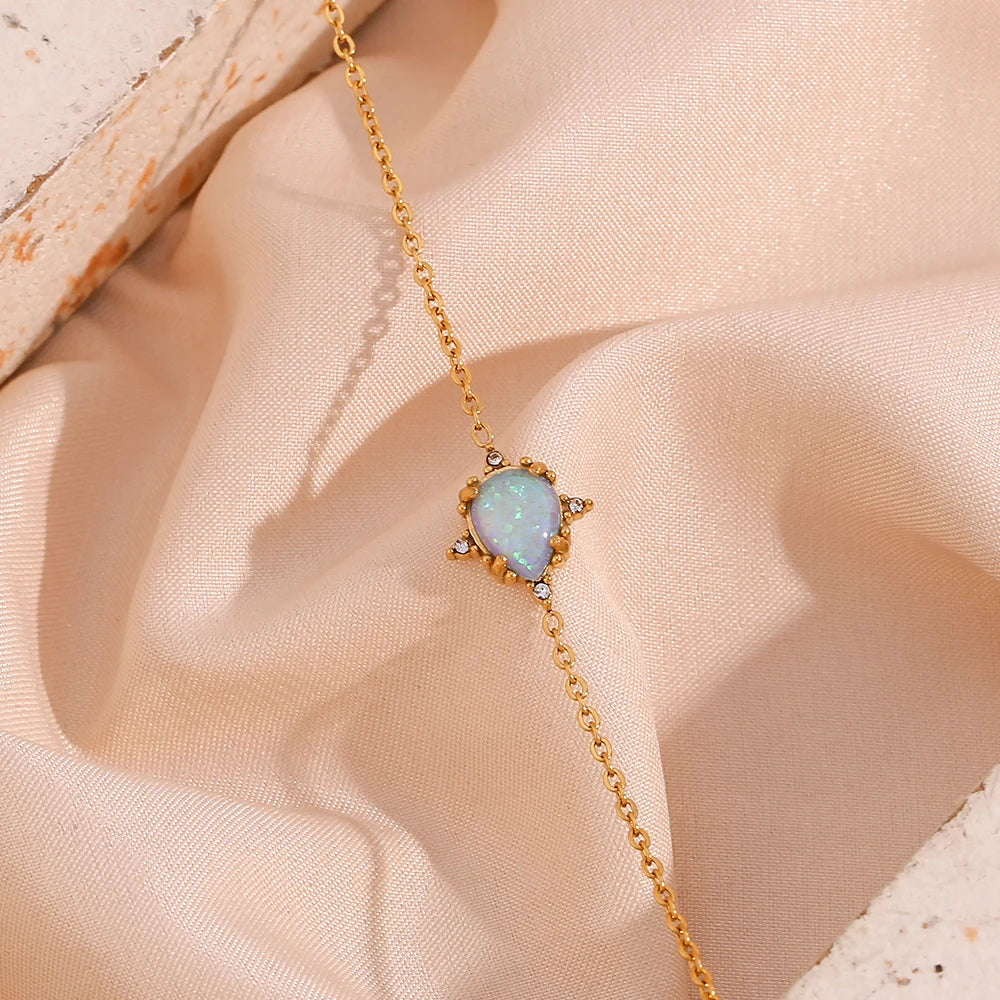 Waterdrop Blue Opal Stone Necklace