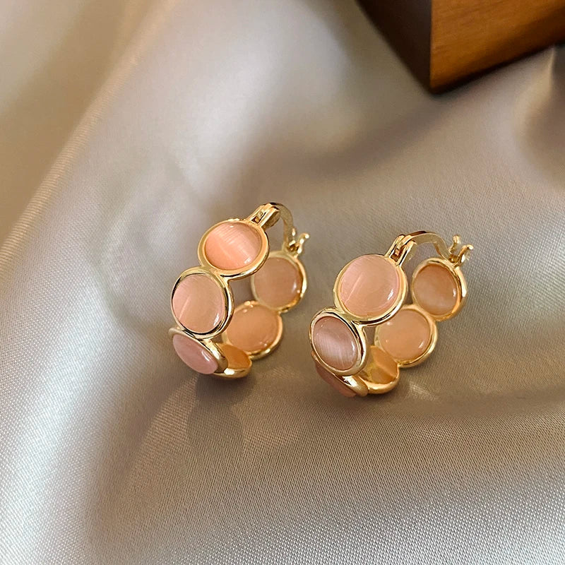 Gold Opals Hoop Earrings